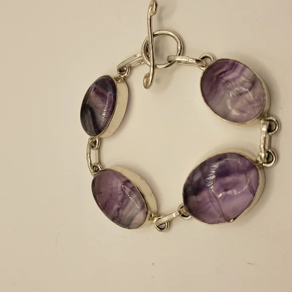 Modern Purple Fluorite Sterling Silver Link Bracelet